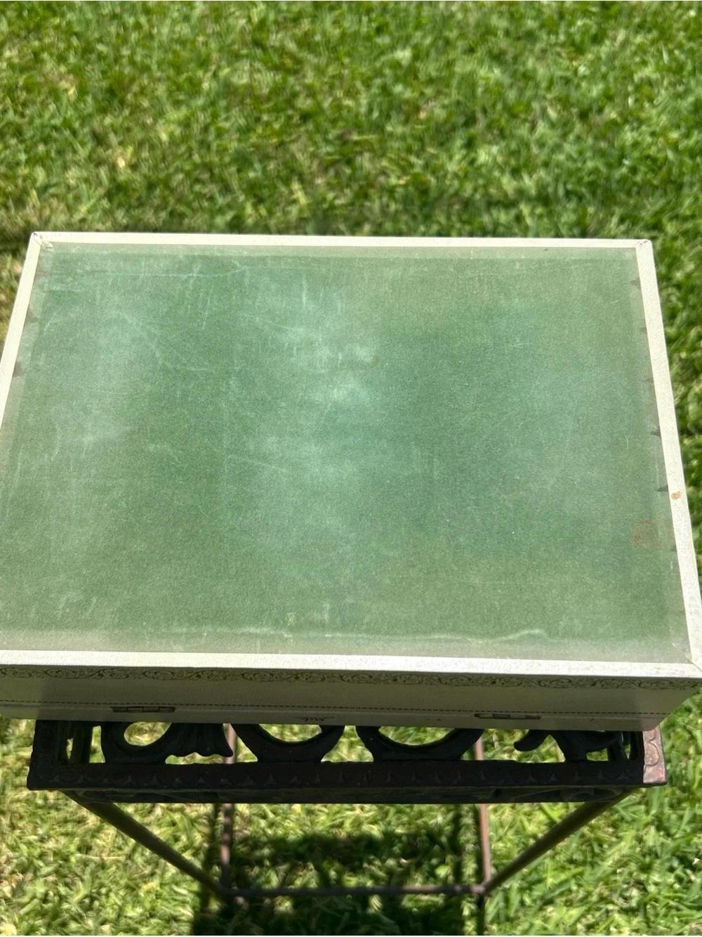 Vintage Mele Cream Jewelry Storage box. Red velvet Interior Used